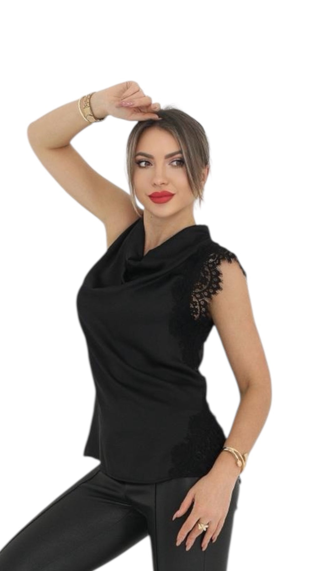 Satin Top with Lace shoulder