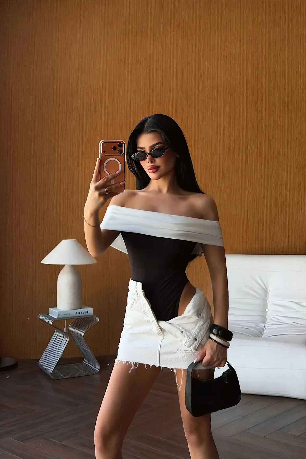 Black&White Off-Shoulder Bodysuit