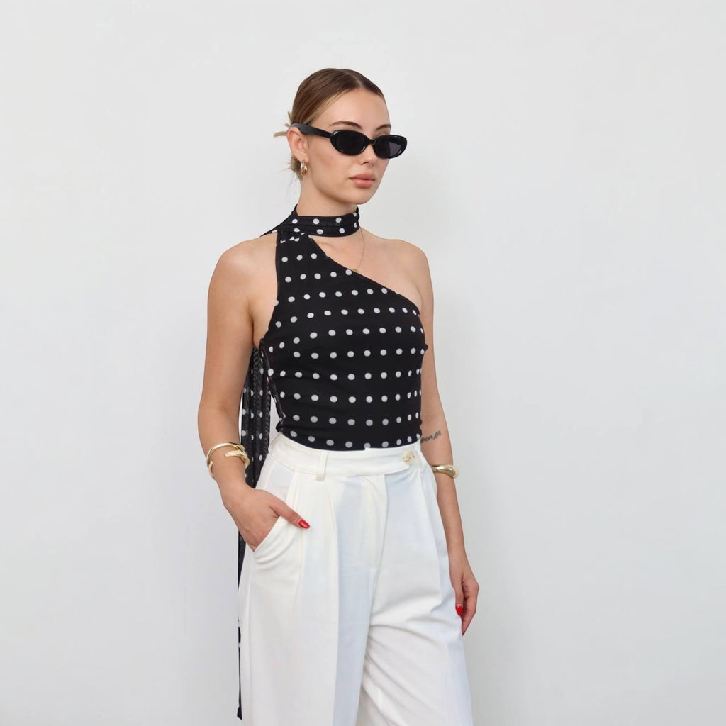 Black Polka Dot Halter Top