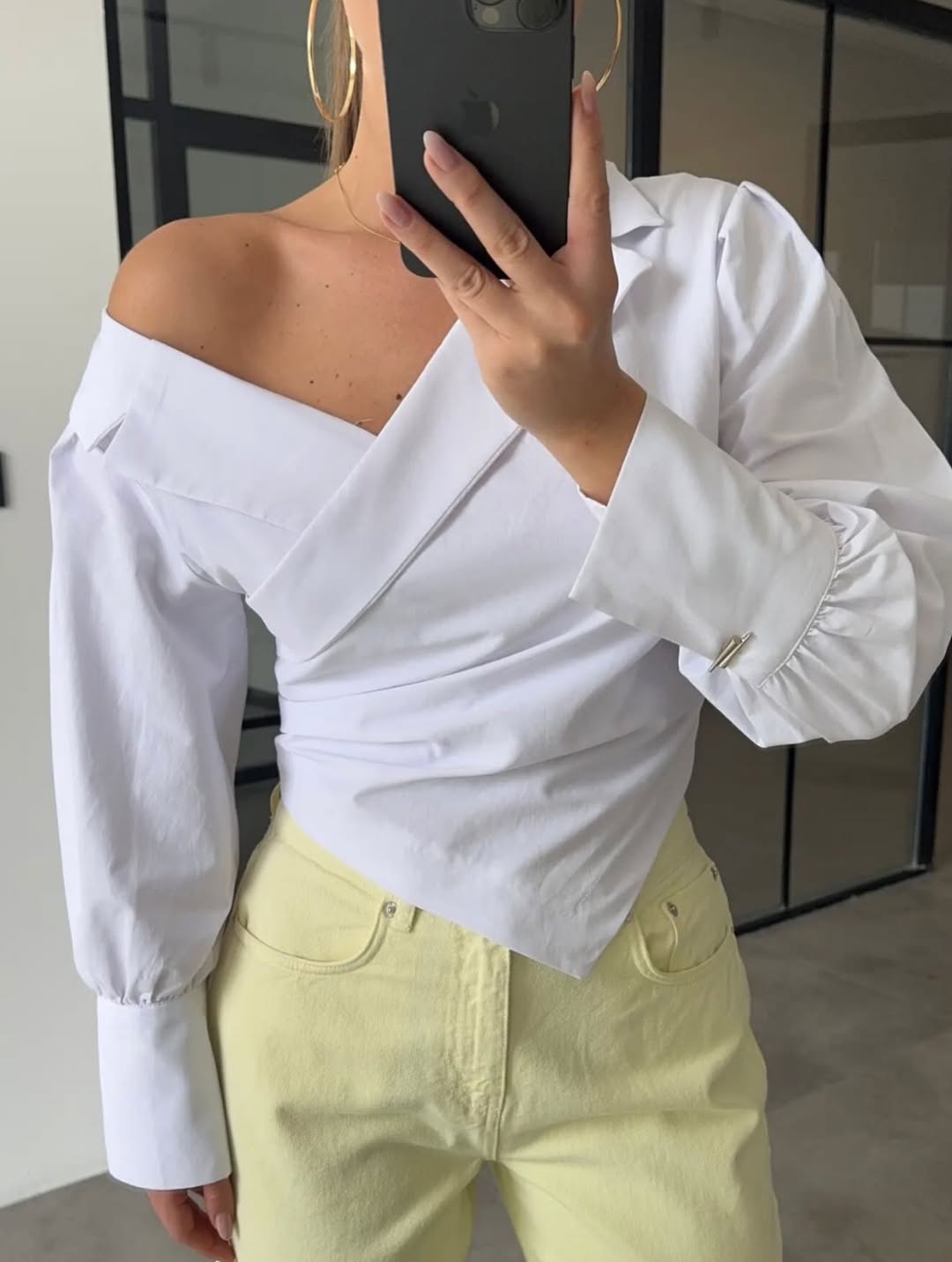 White Off-Shoulder Wrap Shirt