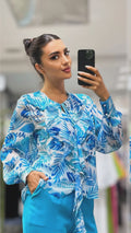Blue Tropical Print Blouse