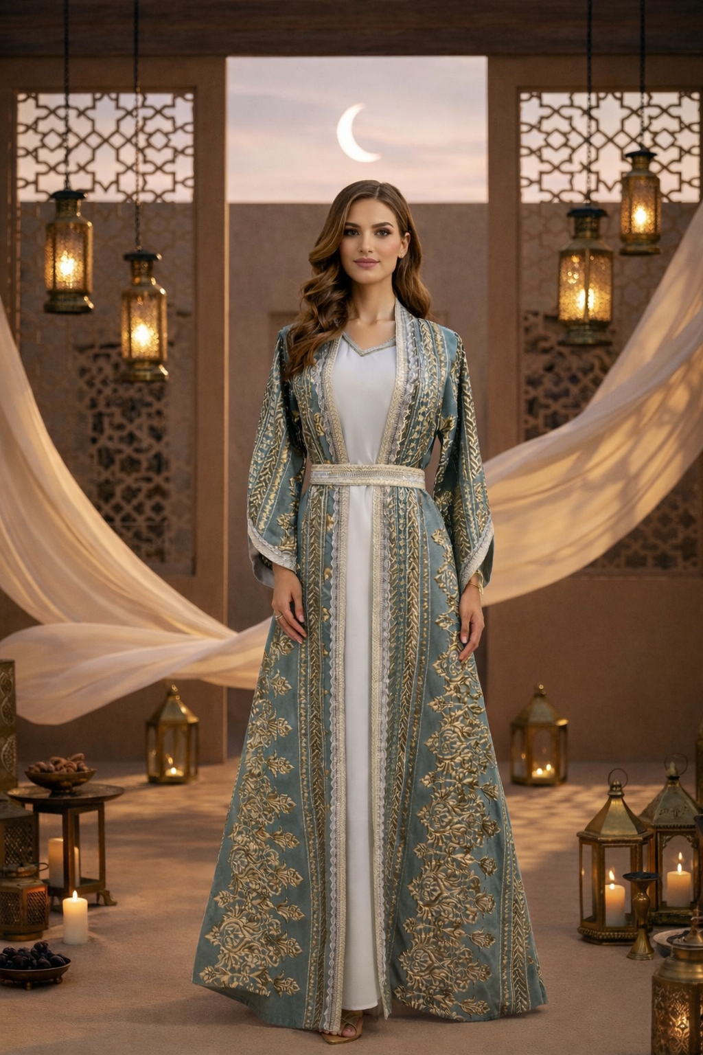 Embroidered Sage Green Kaftan
