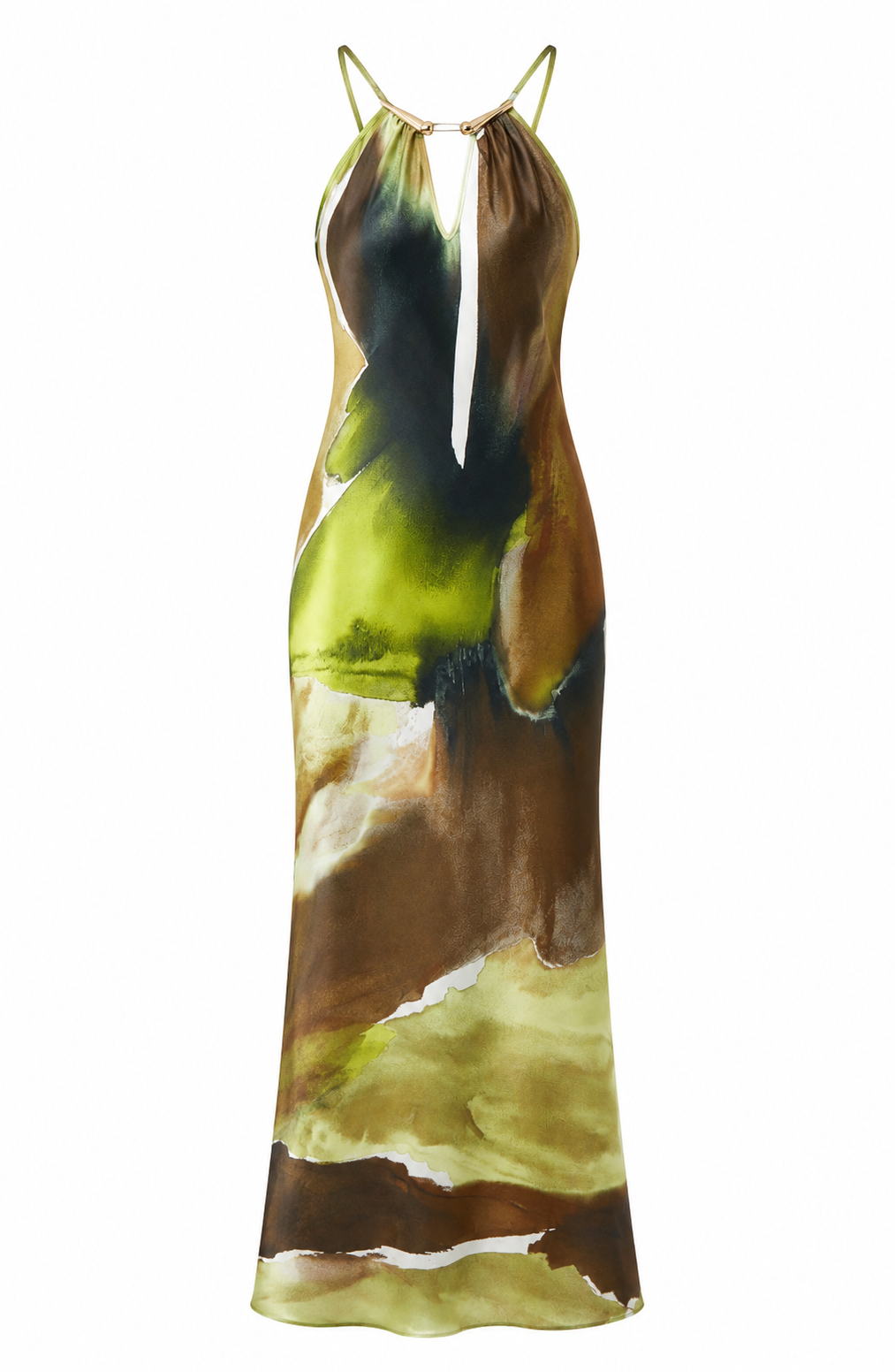 Olive Green & Brown Halter Dress