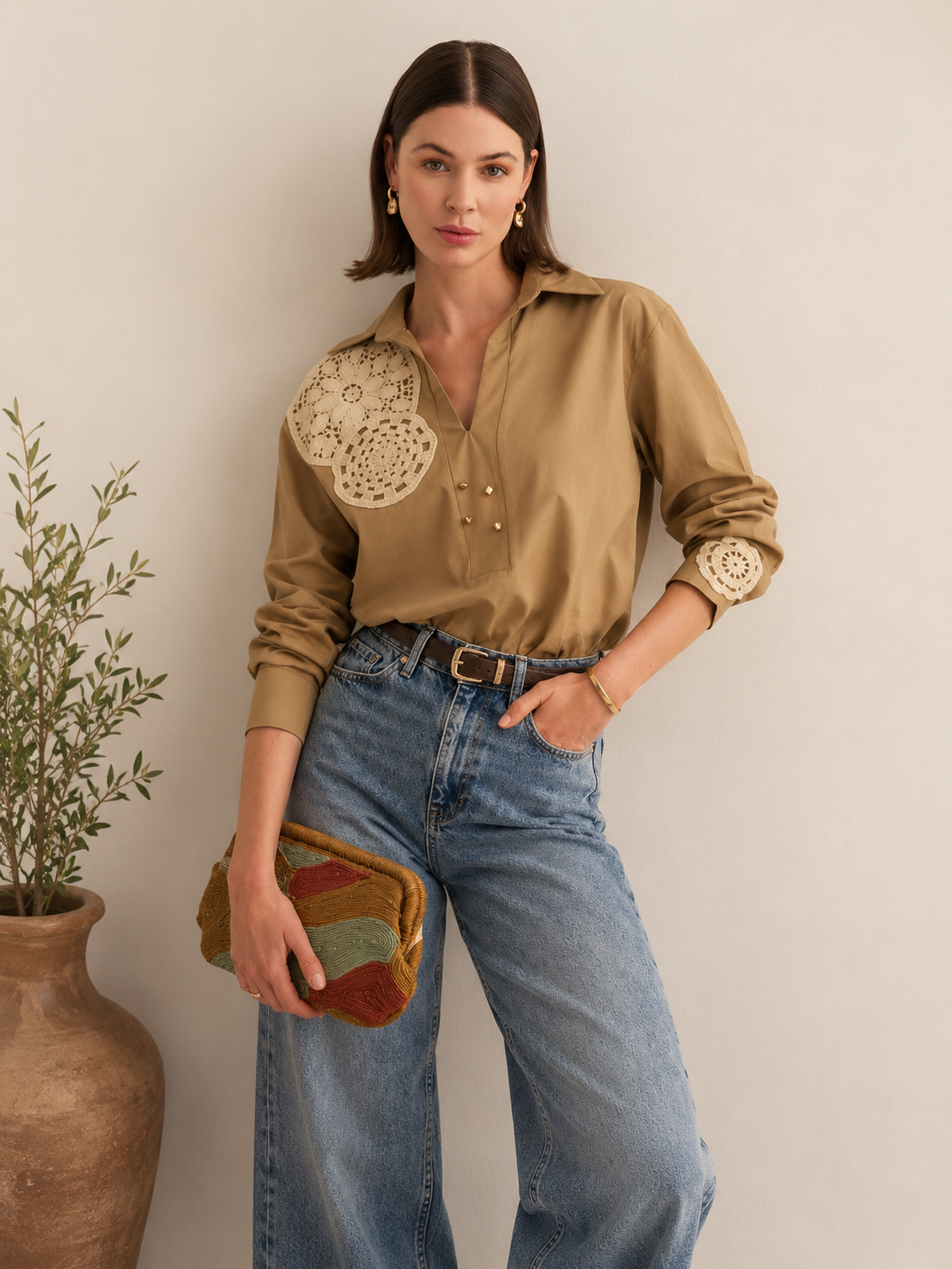 Honey Beige Crochet Shirt