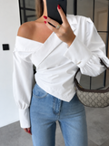White Off-Shoulder Wrap Shirt