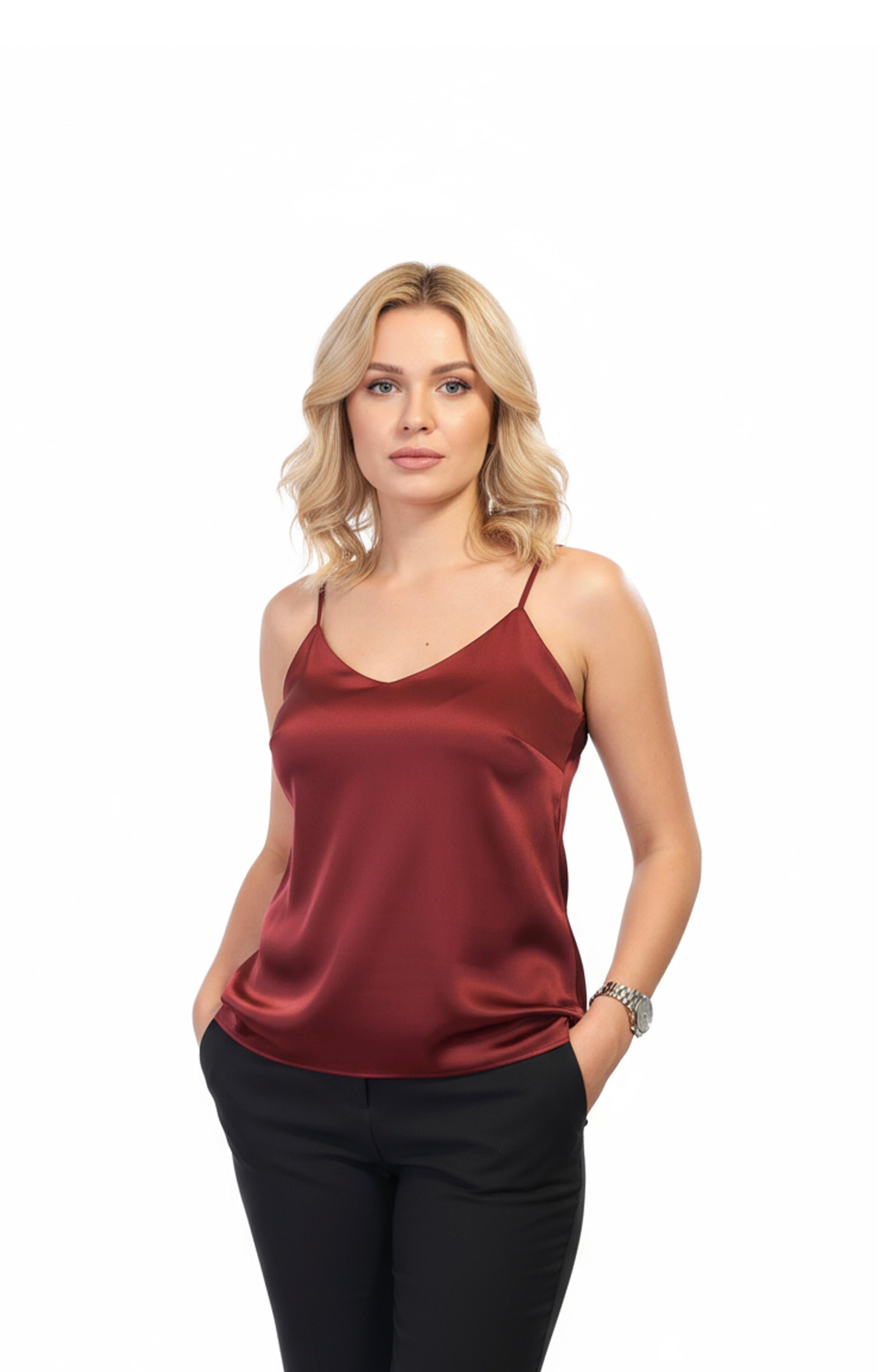 V-shaped Satin Blouse