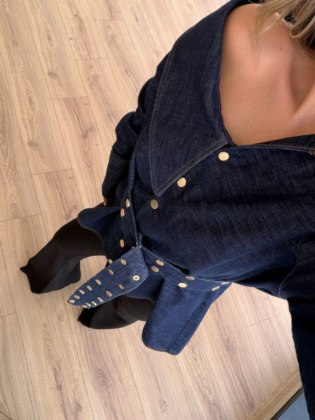 Denim Off-Shoulder Belted Top