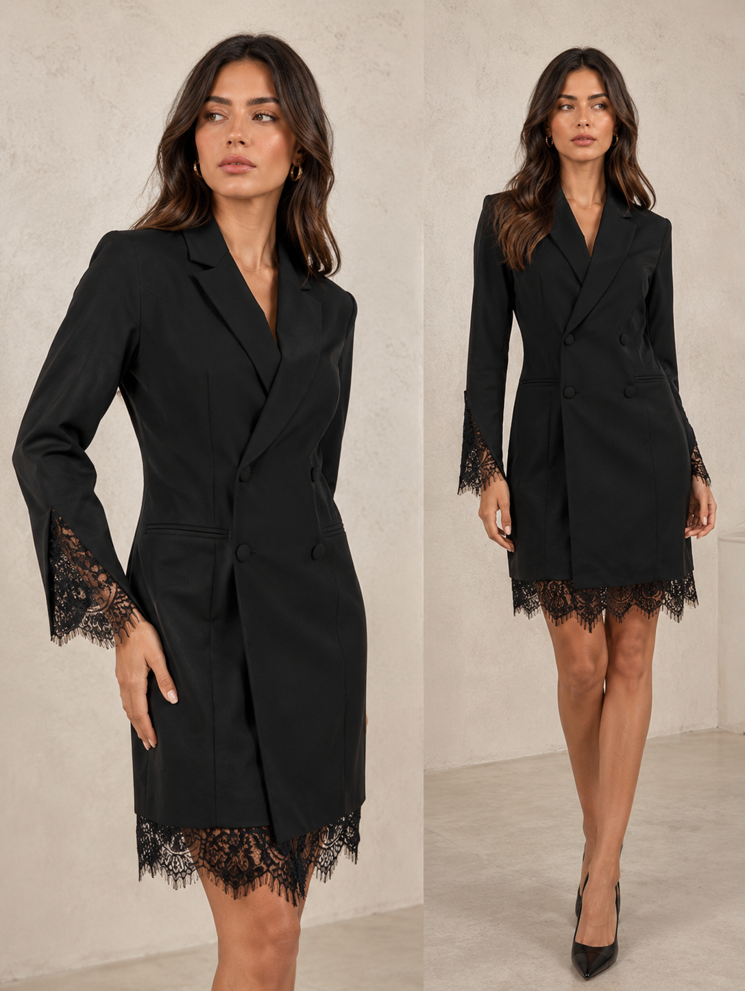 Lace Trim Blazer Dress
