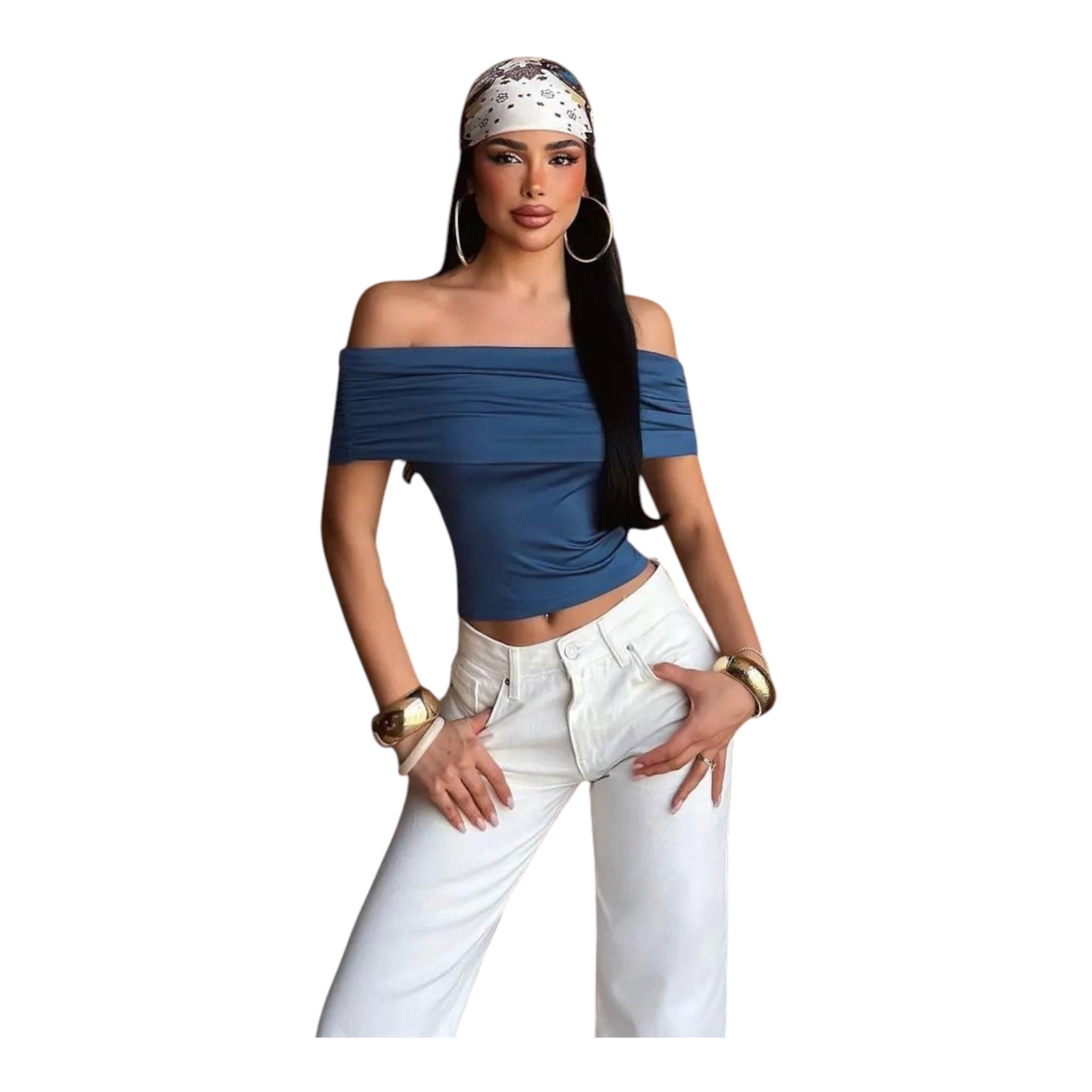 Blue Off-Shoulder Crop Top
