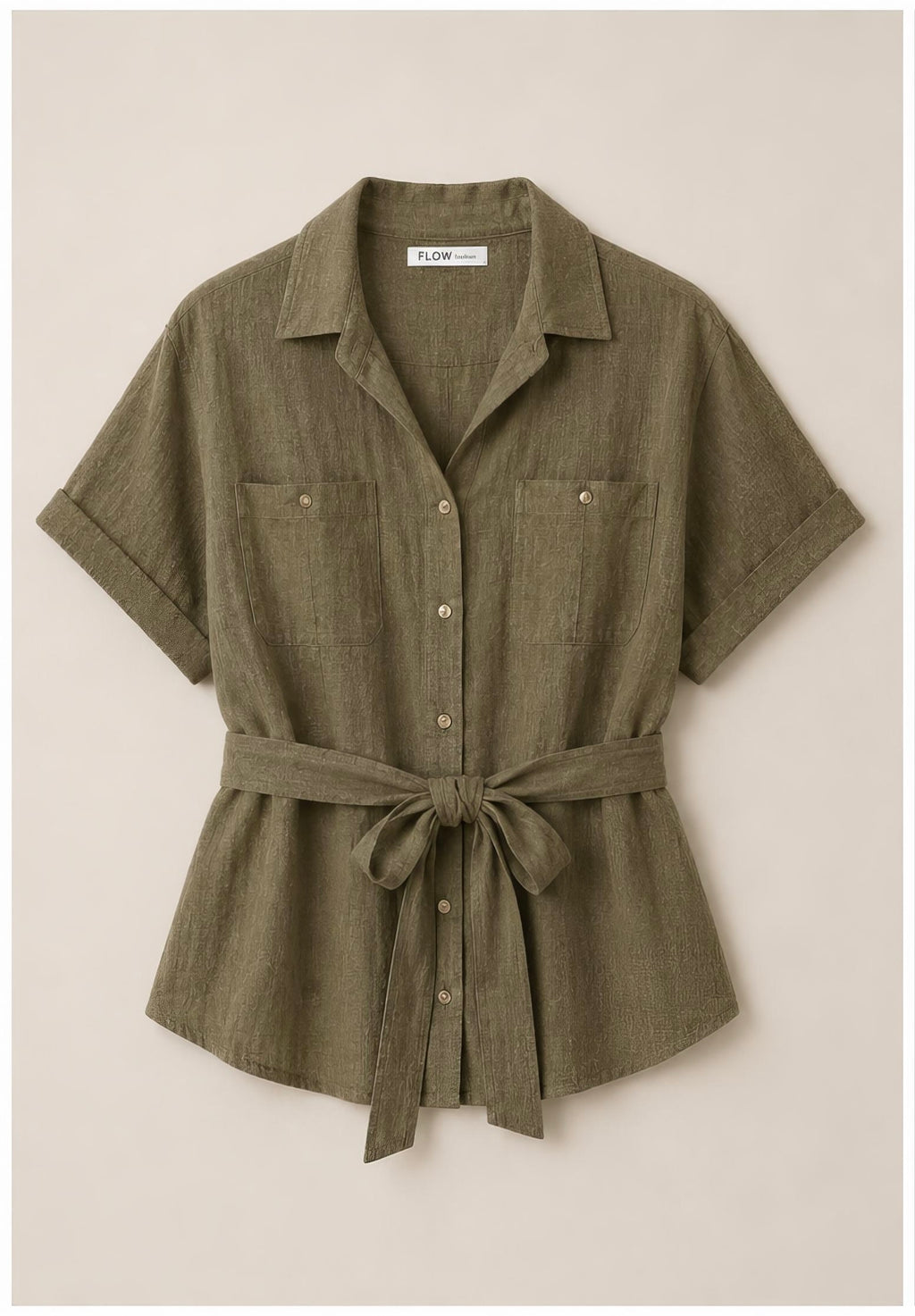 Olive Line Belted Shirt & Pant