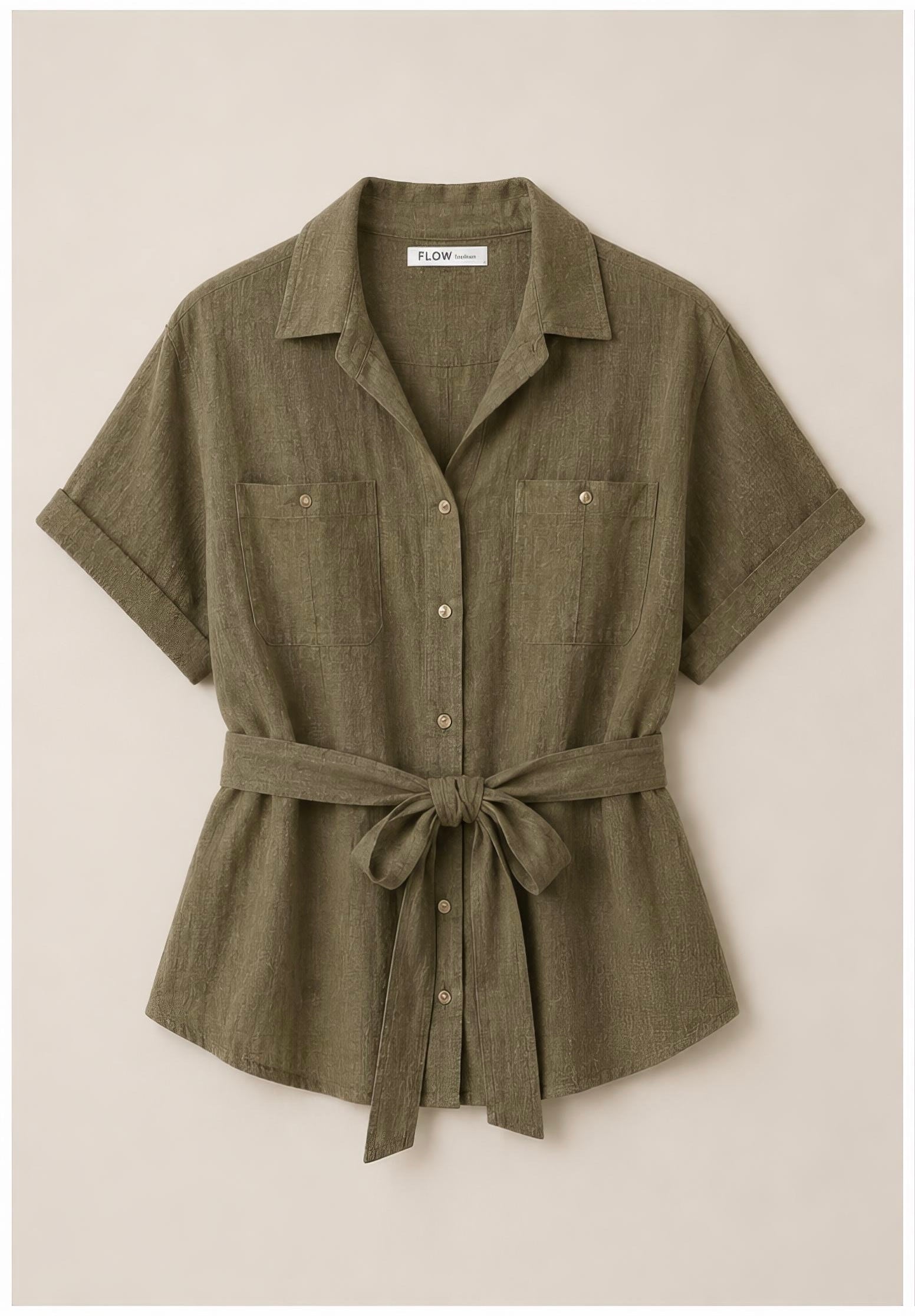 Olive Line Belted Shirt & Pant