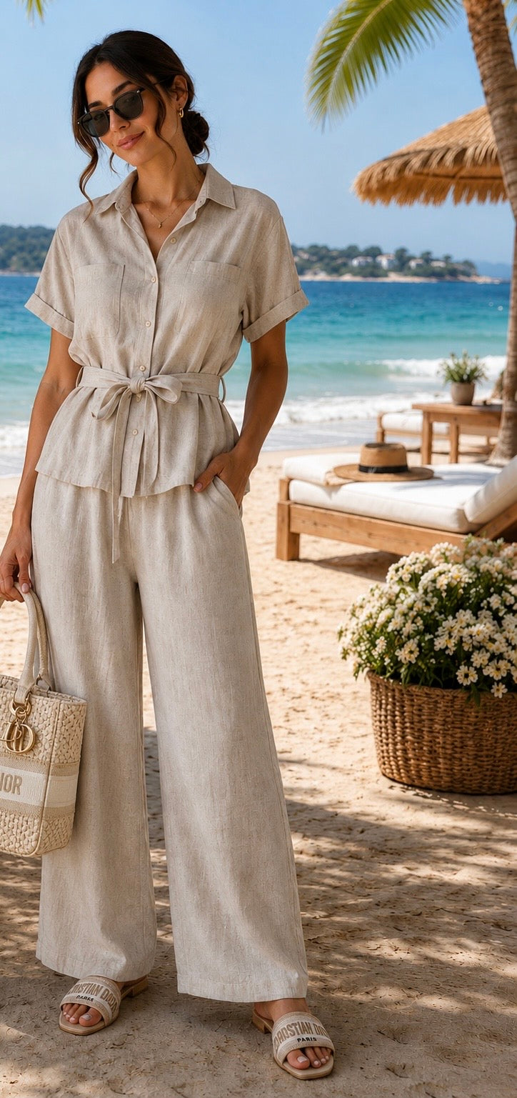 Beige Linen Two-Piece Set