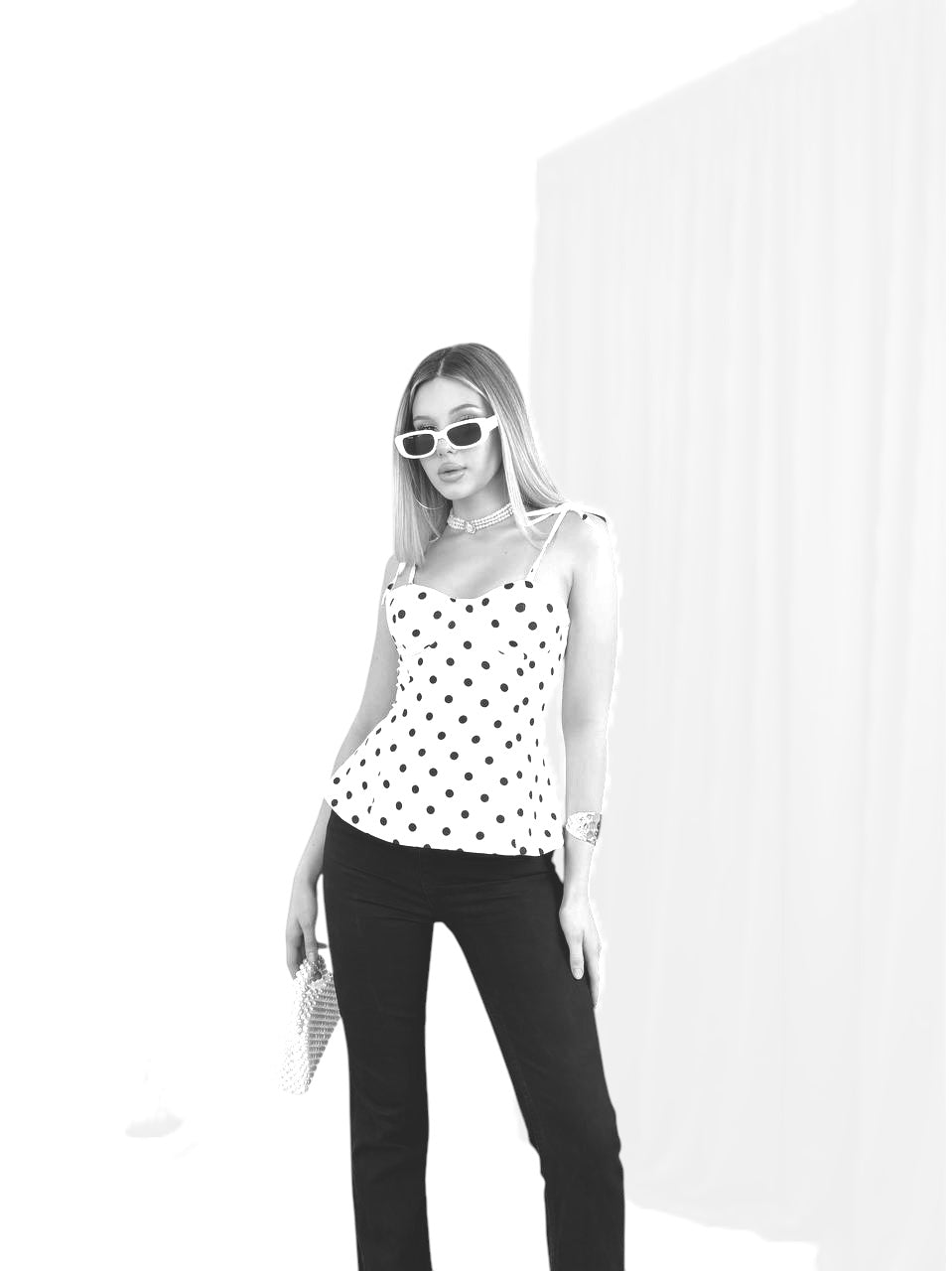 Polka Dot Tie-Strap Corset Top