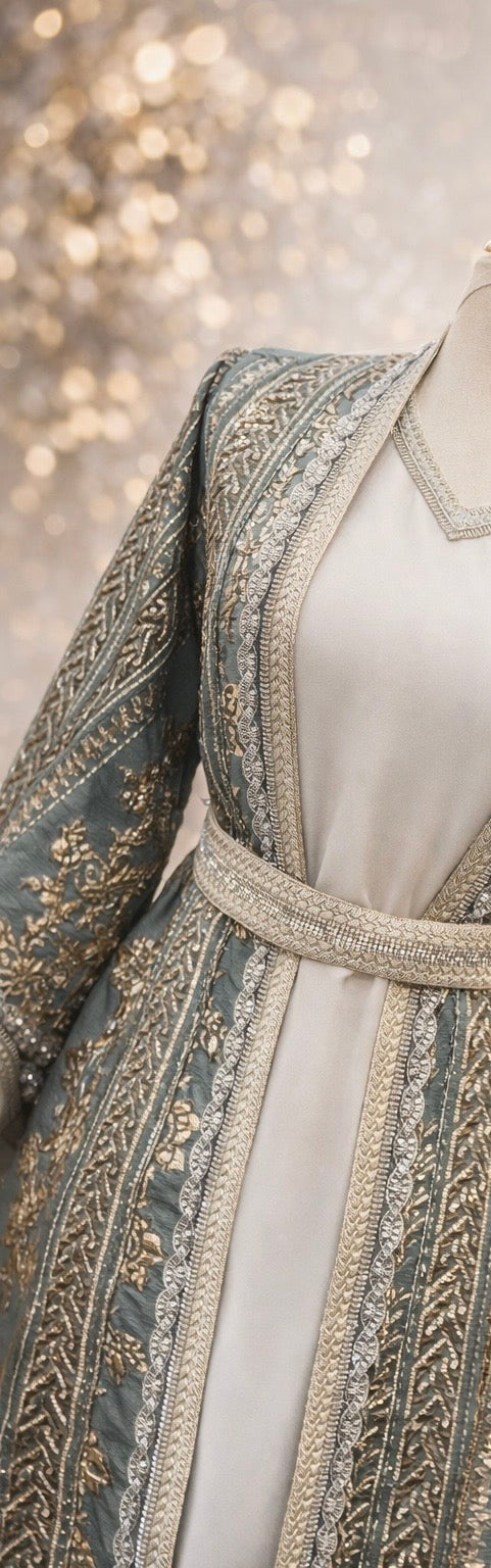 Embroidered Sage Green Kaftan