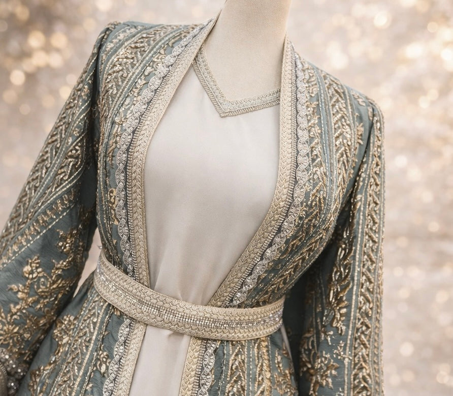 Embroidered Sage Green Kaftan