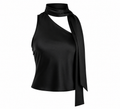 Black Satin One-Shoulder Scarf Top