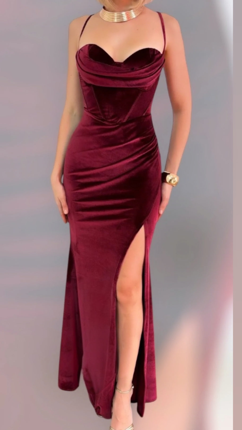 Burgundy Elegant Slit Dress.