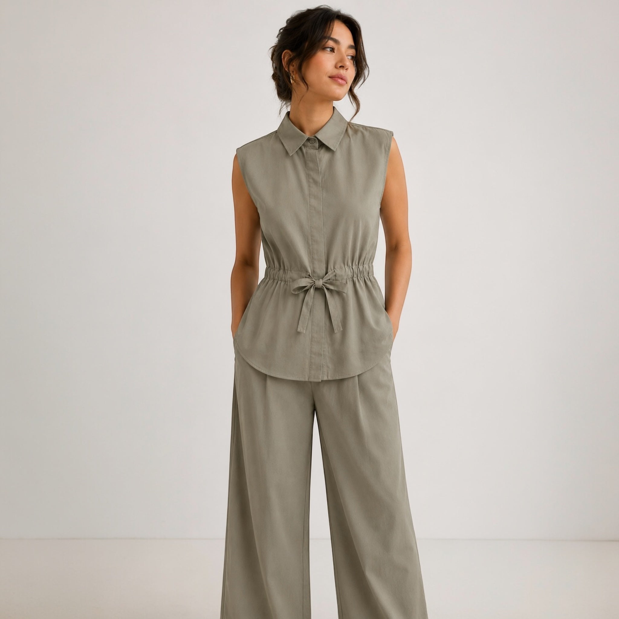 Olive Sleeveless Co-Ord Set