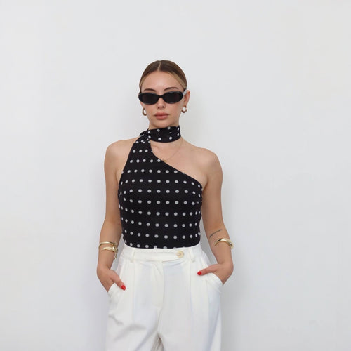Black Polka Dot Halter Top
