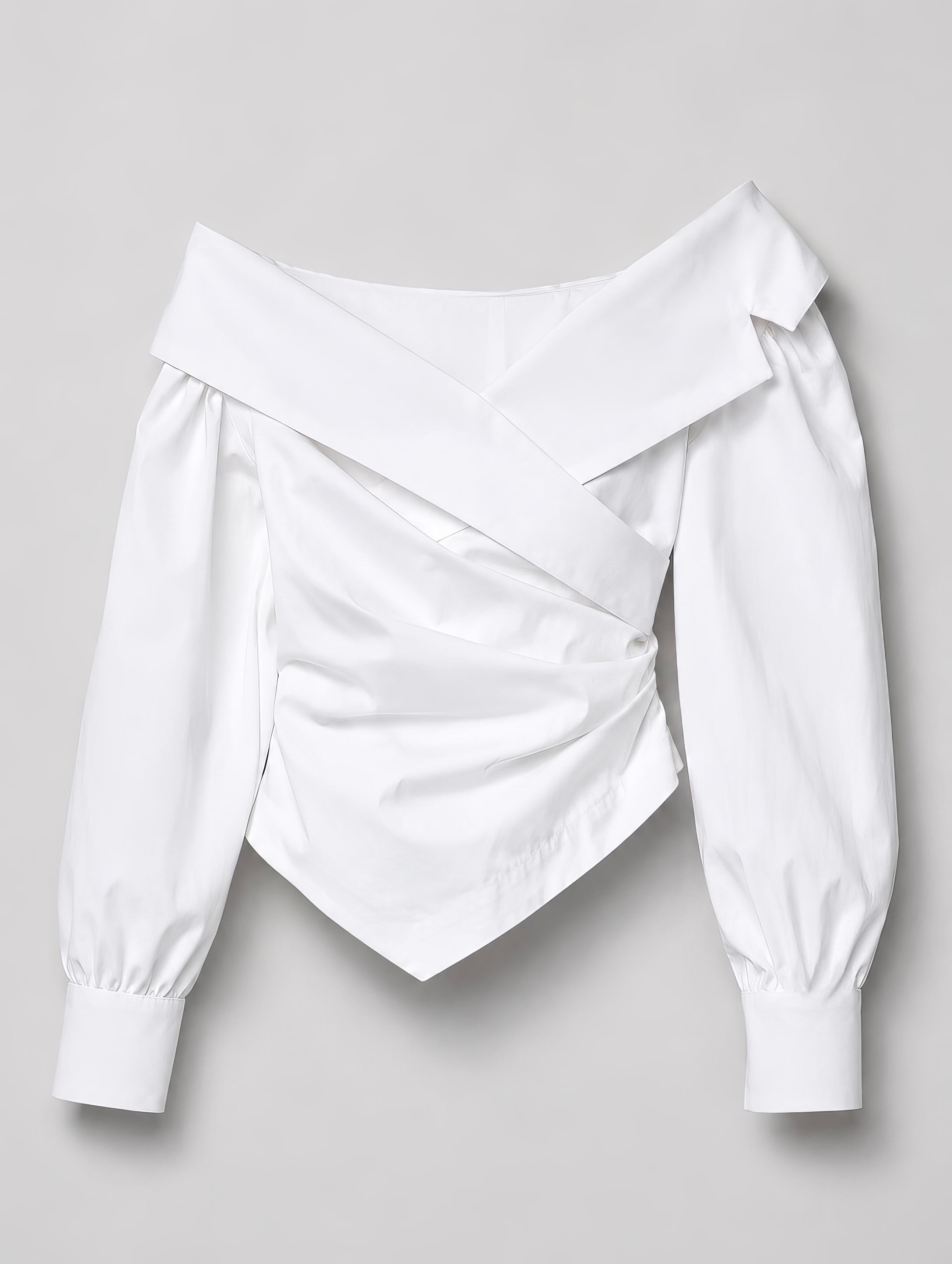 White Off-Shoulder Wrap Shirt