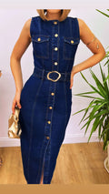Button Denim Midi Dress