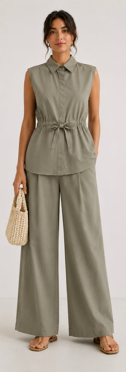Olive Sleeveless Co-Ord Set
