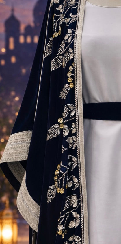 Chic Velvet Abaya with Gold Emroidery