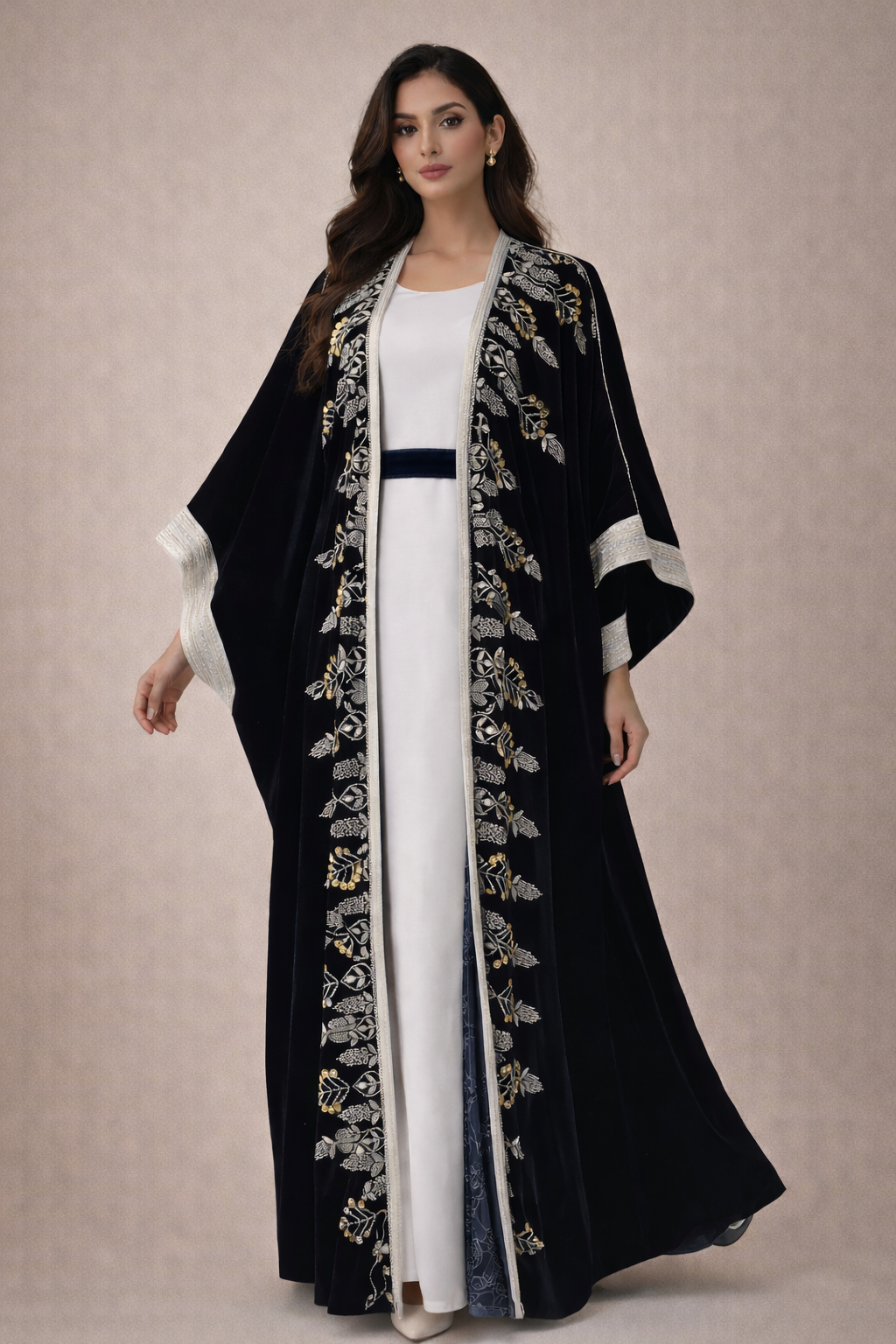 Chic Velvet Abaya with Gold Emroidery