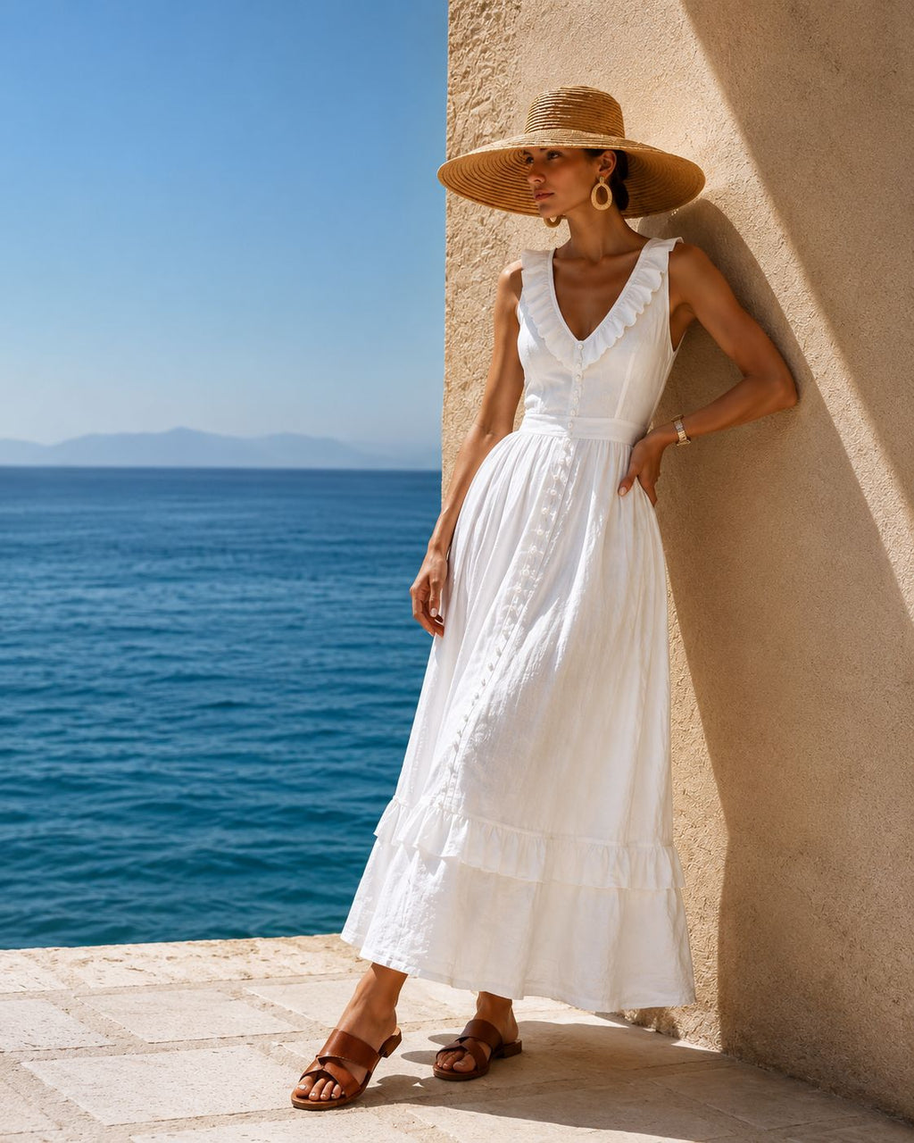 White Ruffle Maxi Dress
