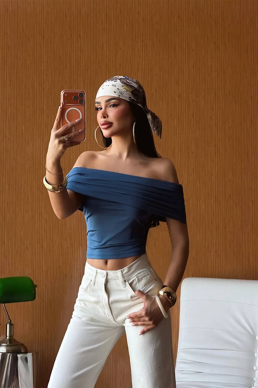 Blue Off-Shoulder Crop Top