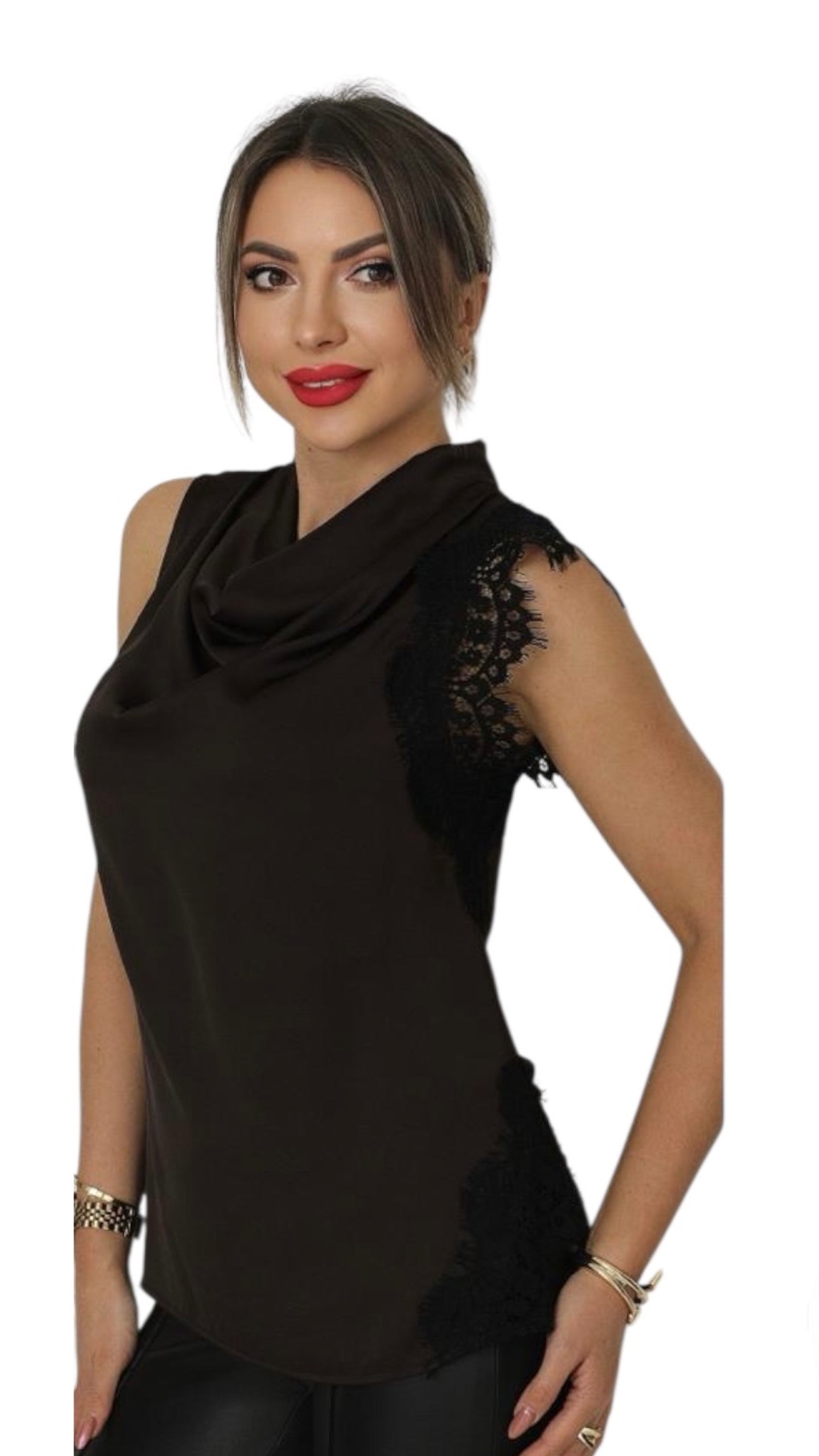 Satin Top with Lace shoulder