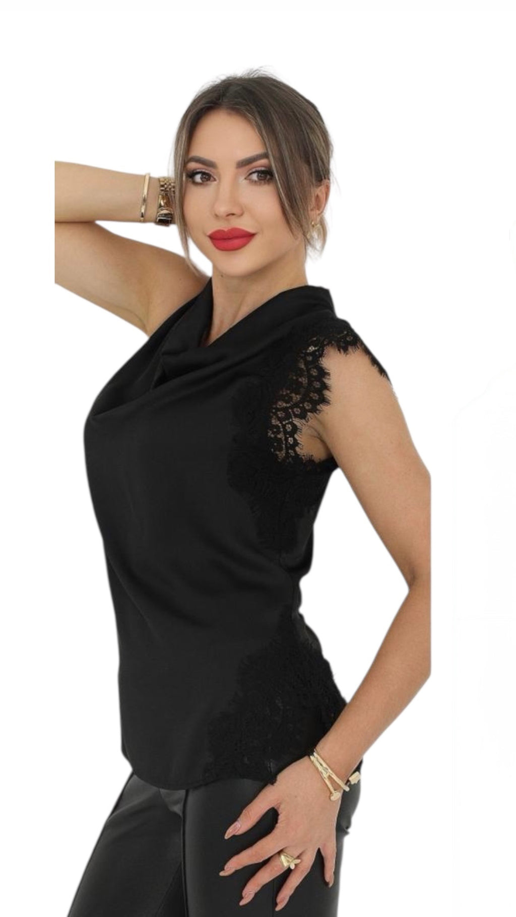 Satin Top with Lace shoulder