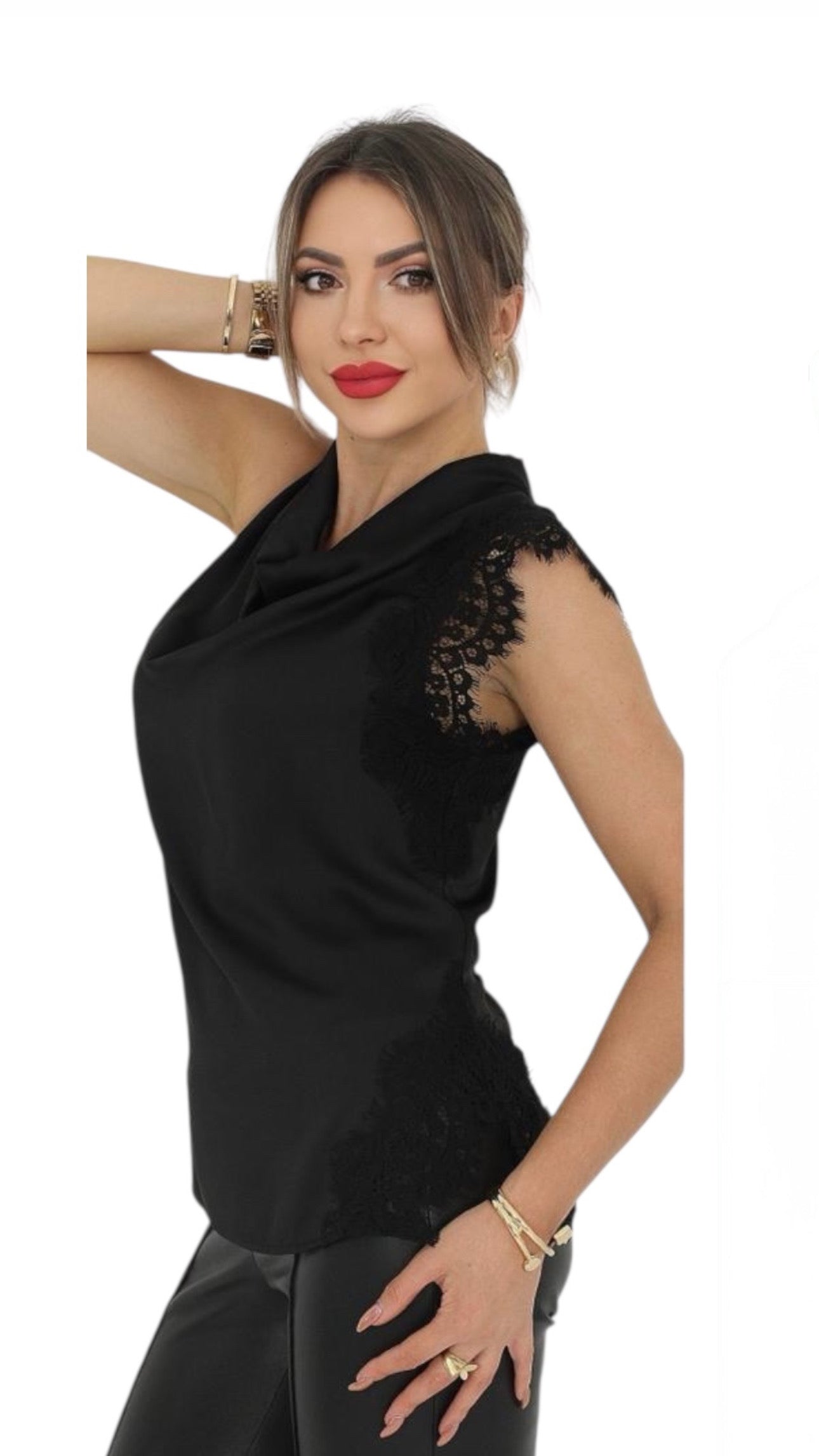 Satin Top with Lace shoulder