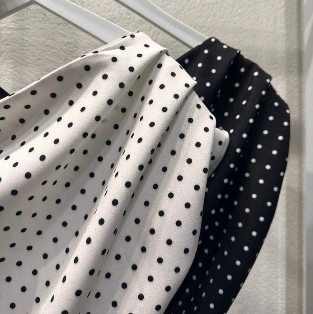 Black Polka Dot One-Shoulder Top