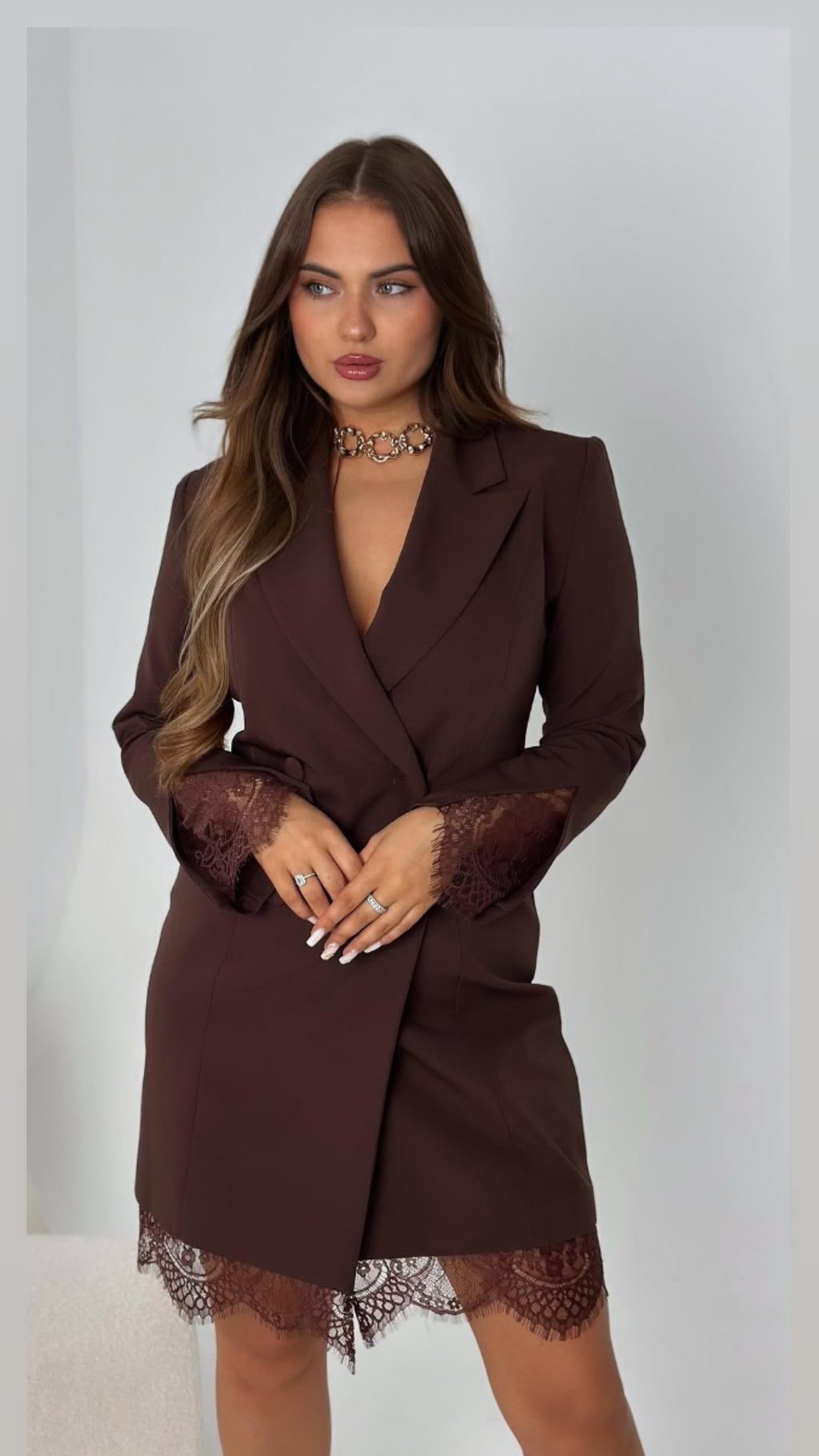 Lace Trim Blazer Dress