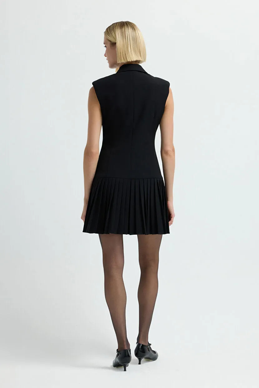 Black Gold Button Mini Dress