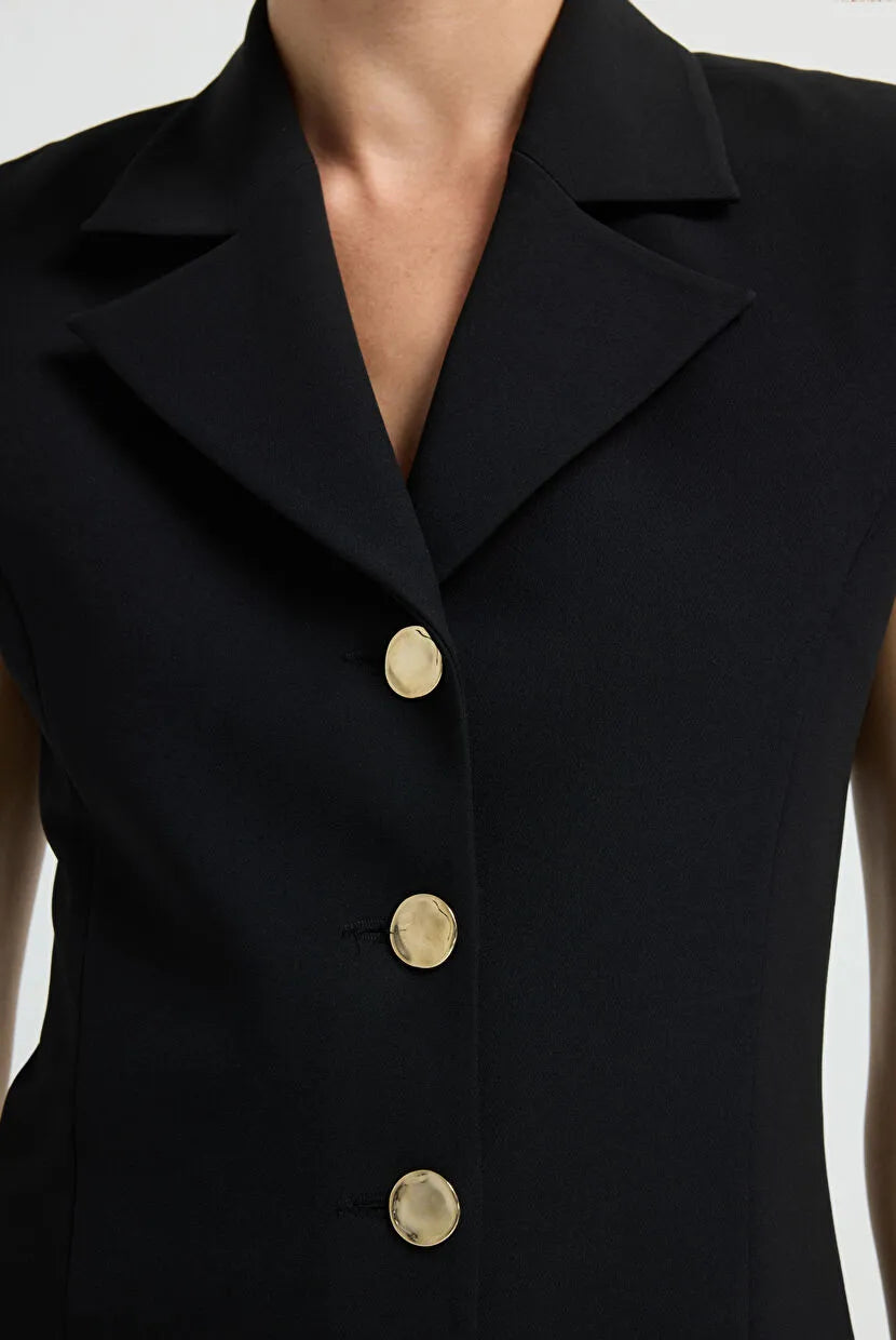 Black Gold Button Mini Dress