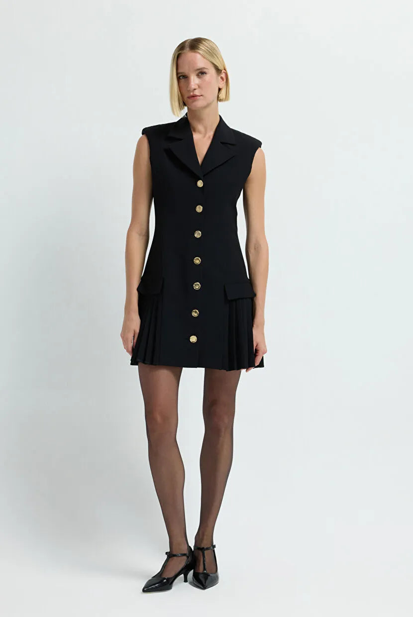 Black Gold Button Mini Dress