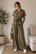 Olive Line Belted Shirt & Pant