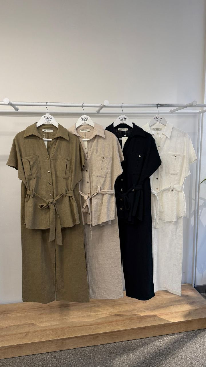 Olive Line Belted Shirt & Pant