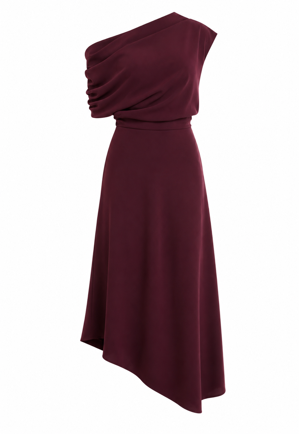 Burgundy One-Shoulder Midi Dress