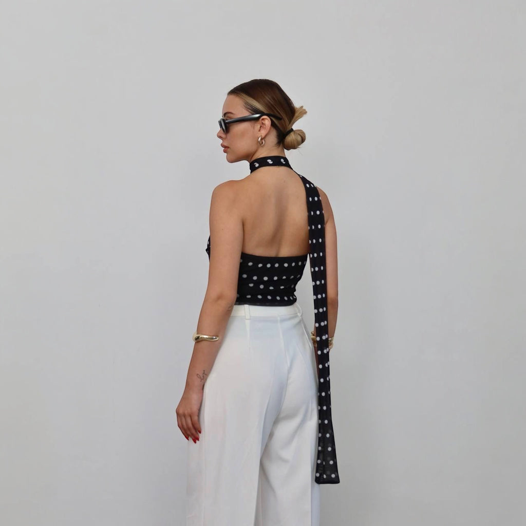 Black Polka Dot Halter Top