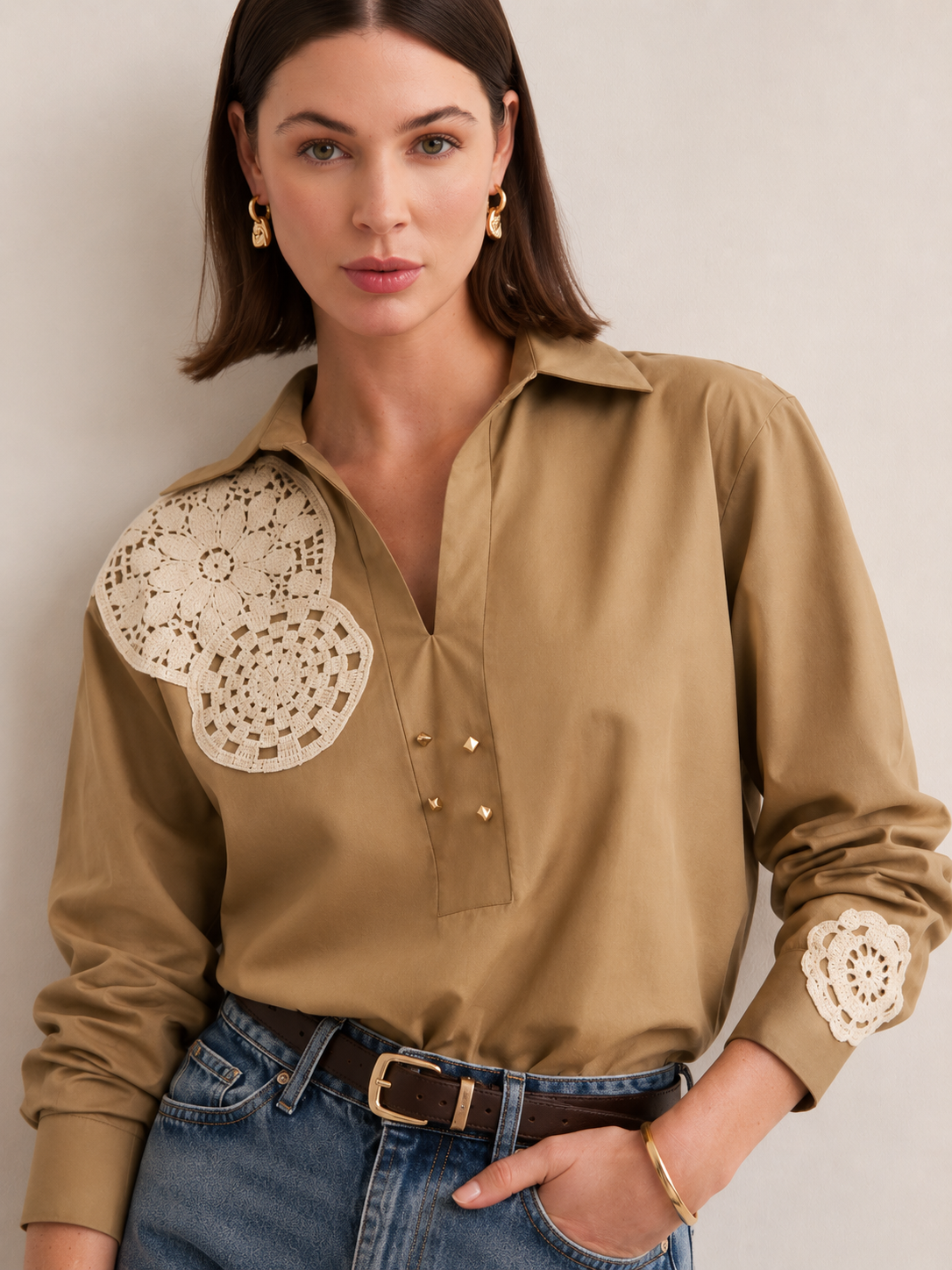 Honey Beige Crochet Shirt
