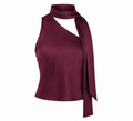 Burgundy Satin One-Shoulder Scarf Top