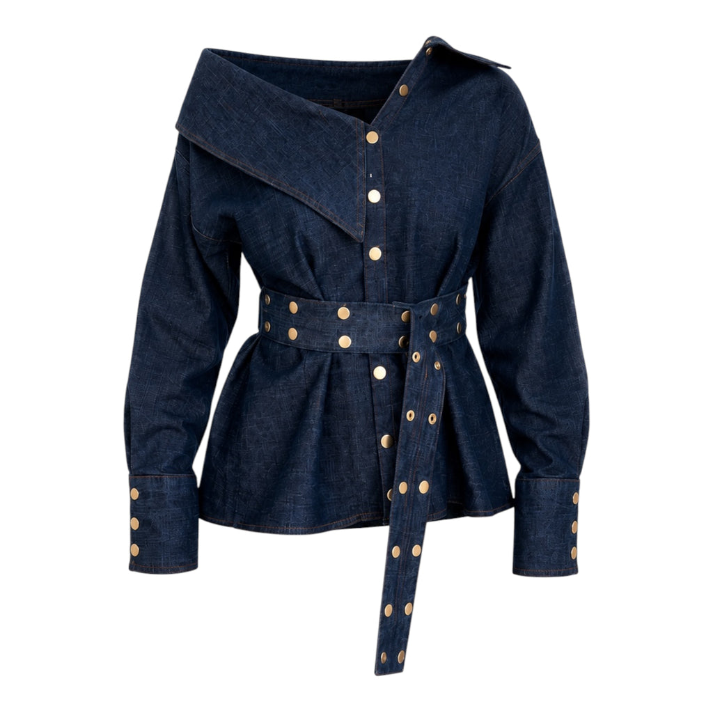 Denim Off-Shoulder Belted Top