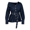 Denim Off-Shoulder Belted Top