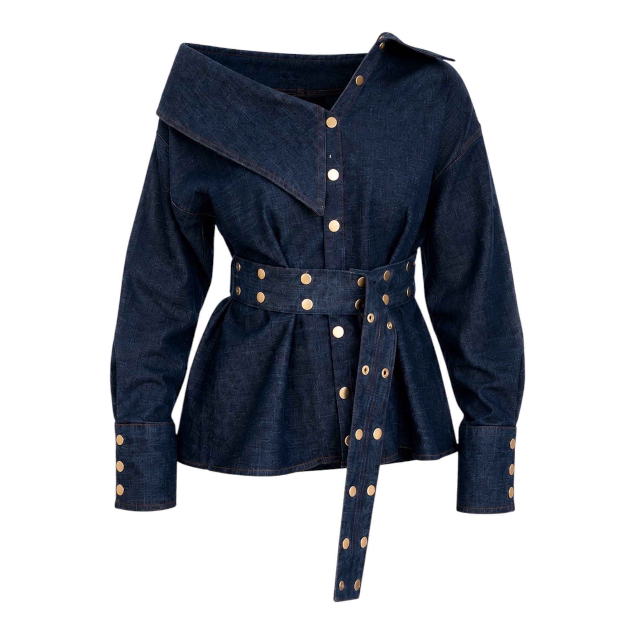Denim Off-Shoulder Belted Top