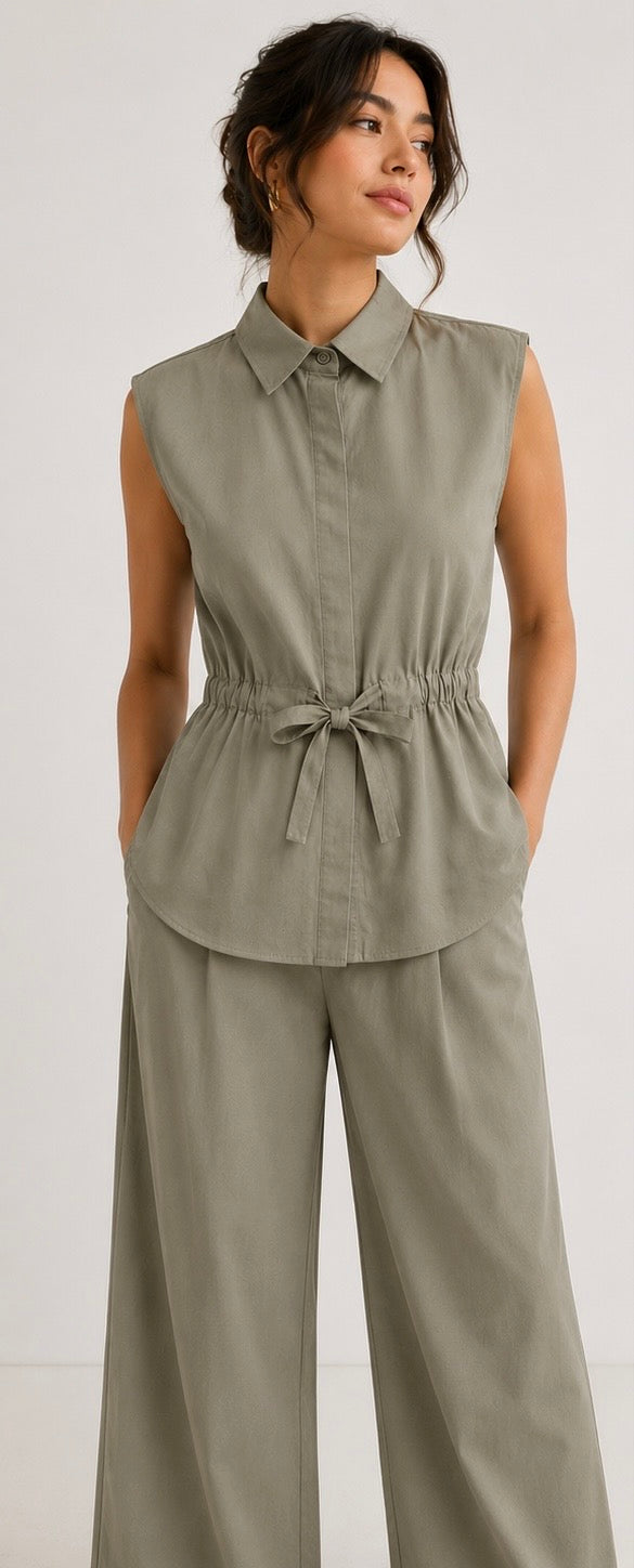 Olive Sleeveless Co-Ord Set
