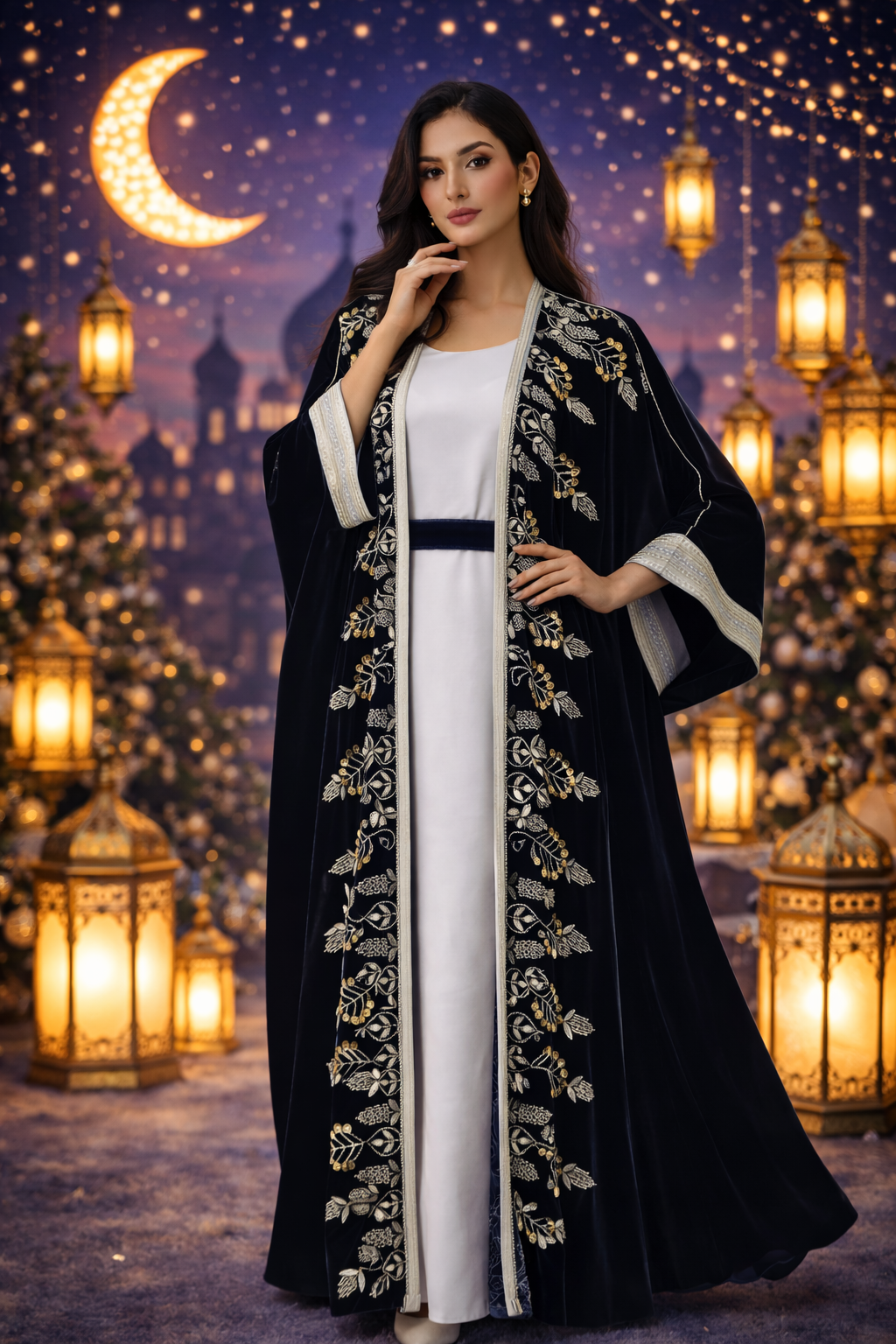 Chic Velvet Abaya with Gold Emroidery