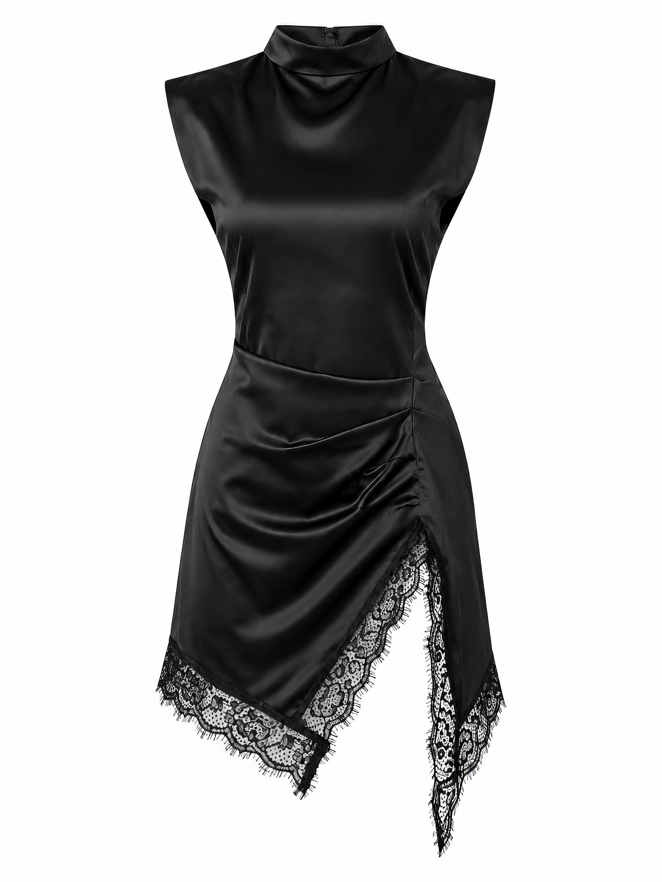 Black Satin Lace Mini Dress